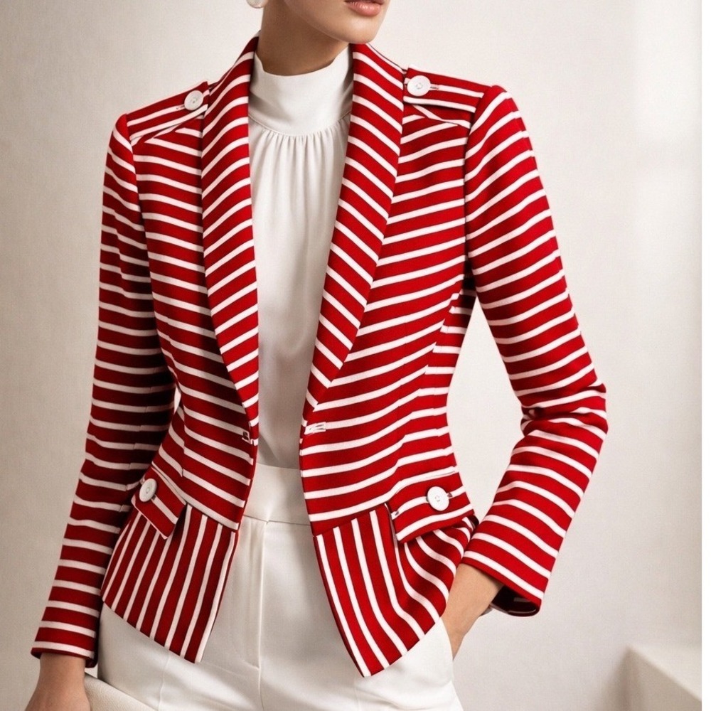 Etcetera Red and White Striped Blazer